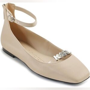 Karl Lagerfeld Nude Ankle-Strap Logo Ballet Flat